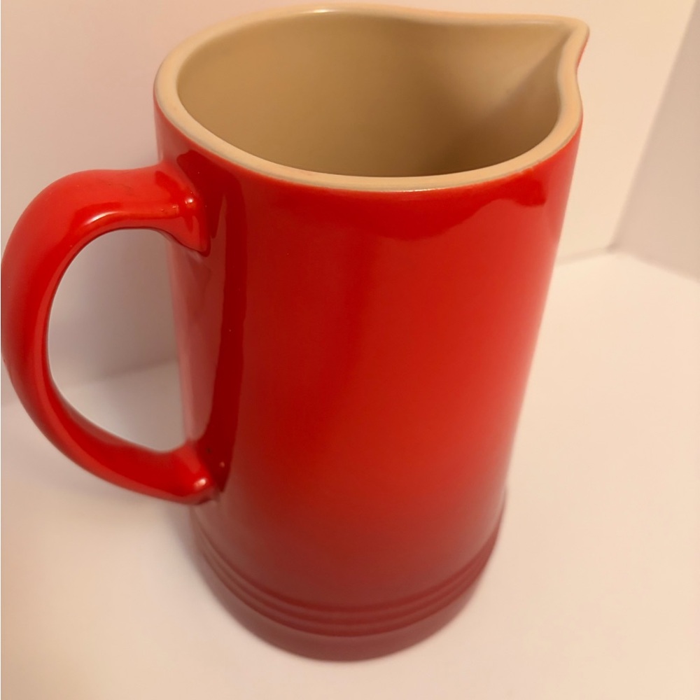 Le Creuset Red Ceramic Pitcher Base with Cream Rim